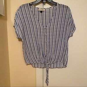 Blue Stripe Tie-Front Blouse